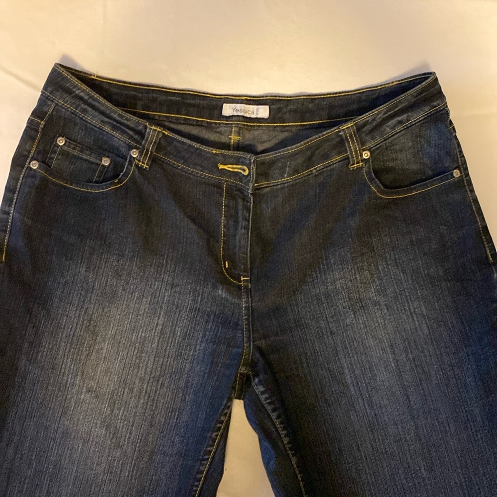 Yessica jeans size 14, dark blue denim, slightly stone washed, wide leg